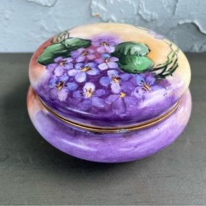 LIMOGES France Handpainted Signed Porcelain Lidded Powder Jar